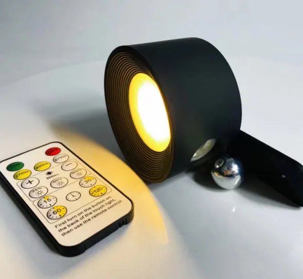 USB rechargeable wall lamp LED, 7.5cm diameter, 4.5cm height, ABS plastic, black finish