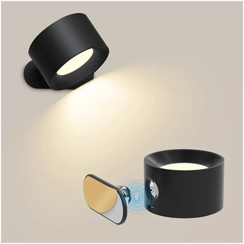 USB rechargeable wall lamp LED, 7.5cm diameter, 4.5cm height, ABS plastic, black finish