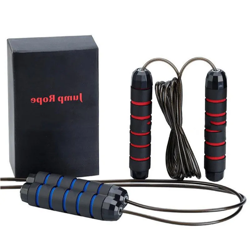 Student sports wire skipping rope 2.8m PU steel wire in blue on a white background