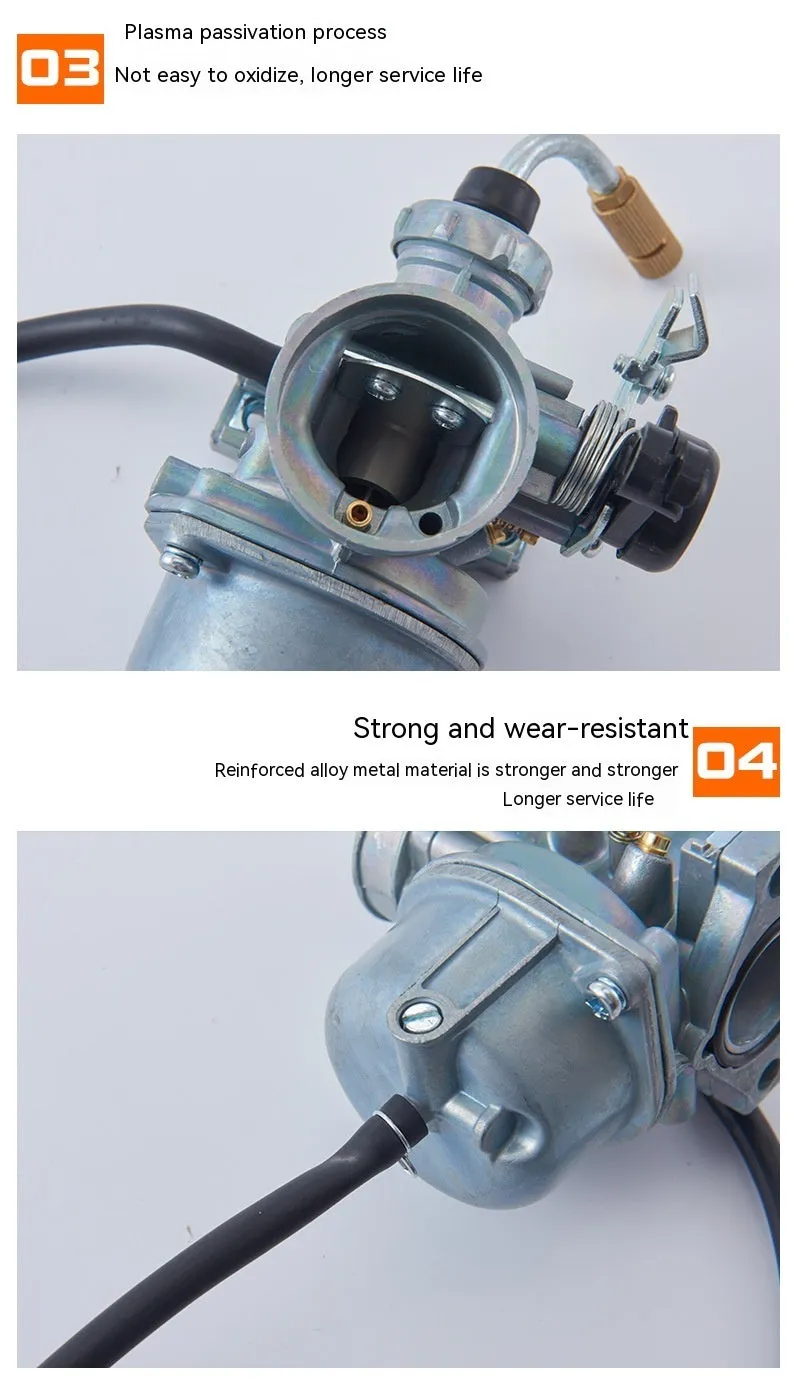 Motorcycle carburetor assembly with flat suction plunger design in Ba Jia and PE26 specifications