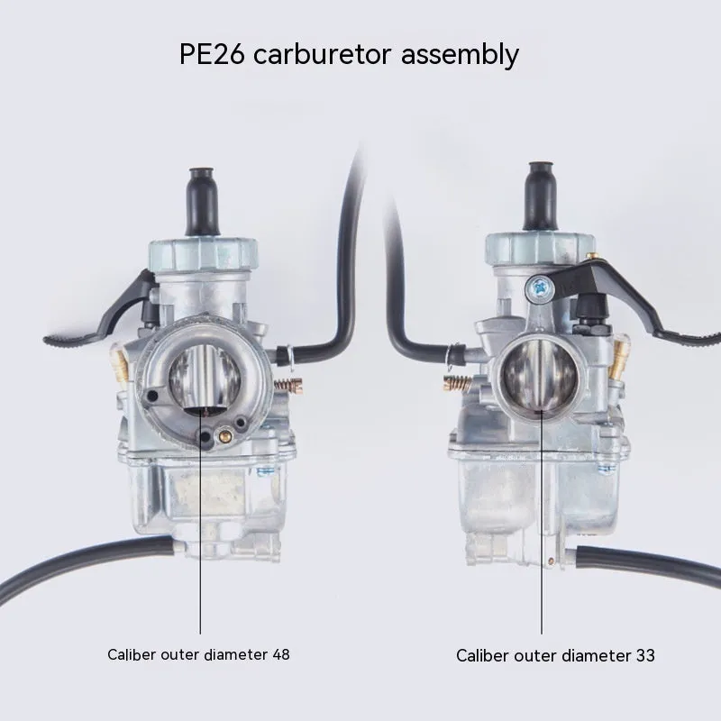 Motorcycle carburetor assembly with flat suction plunger design in Ba Jia and PE26 specifications