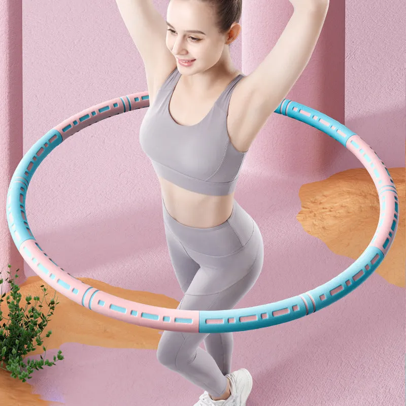 Weight loss hula hoop for belly waist fat reduction, blue and white, 90 cm diameter, removable 6 sections