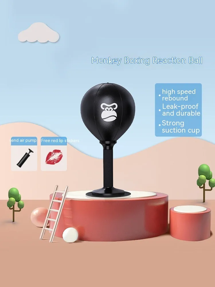 Boxing desktop speed ball in vertical stand with PU sphere, Cool Bear style, on a desk