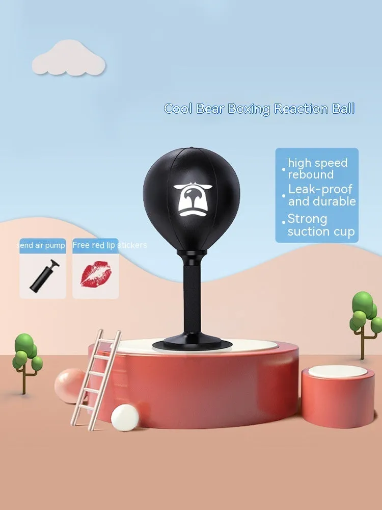 Boxing desktop speed ball in vertical stand with PU sphere, Cool Bear style, on a desk