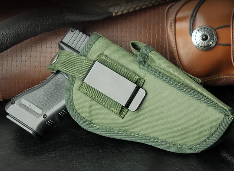 Green nylon universal tactical holster for belt carry, 10.5cm x 19cm, outdoor gear