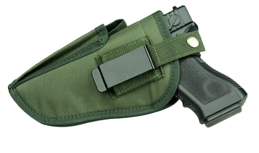 Green nylon universal tactical holster for belt carry, 10.5cm x 19cm, outdoor gear