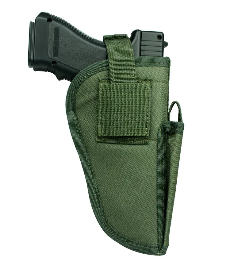 Green nylon universal tactical holster for belt carry, 10.5cm x 19cm, outdoor gear