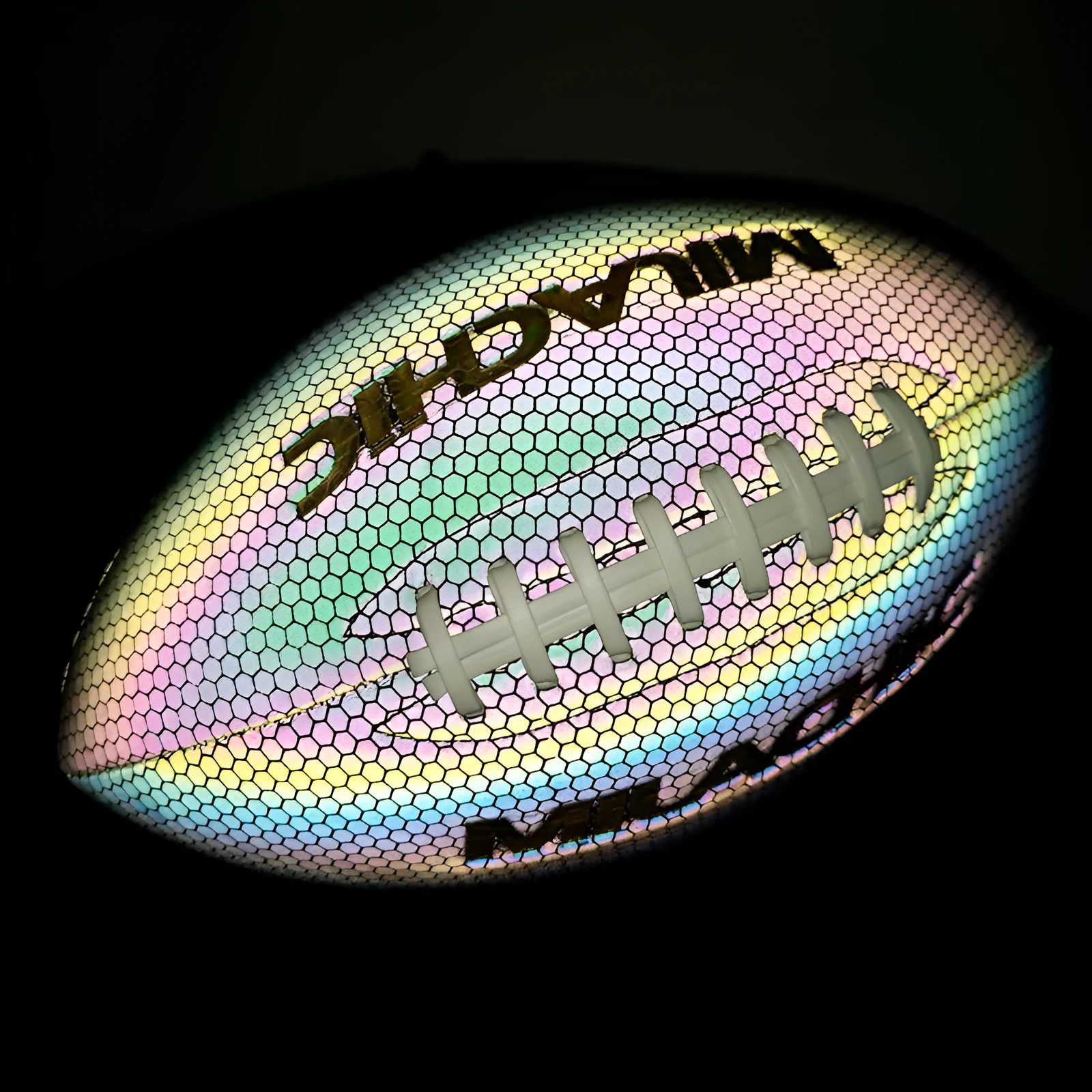 Luminous fluorescent reflective football size 9 with PU surface, machine sewn, reflective finish for night training