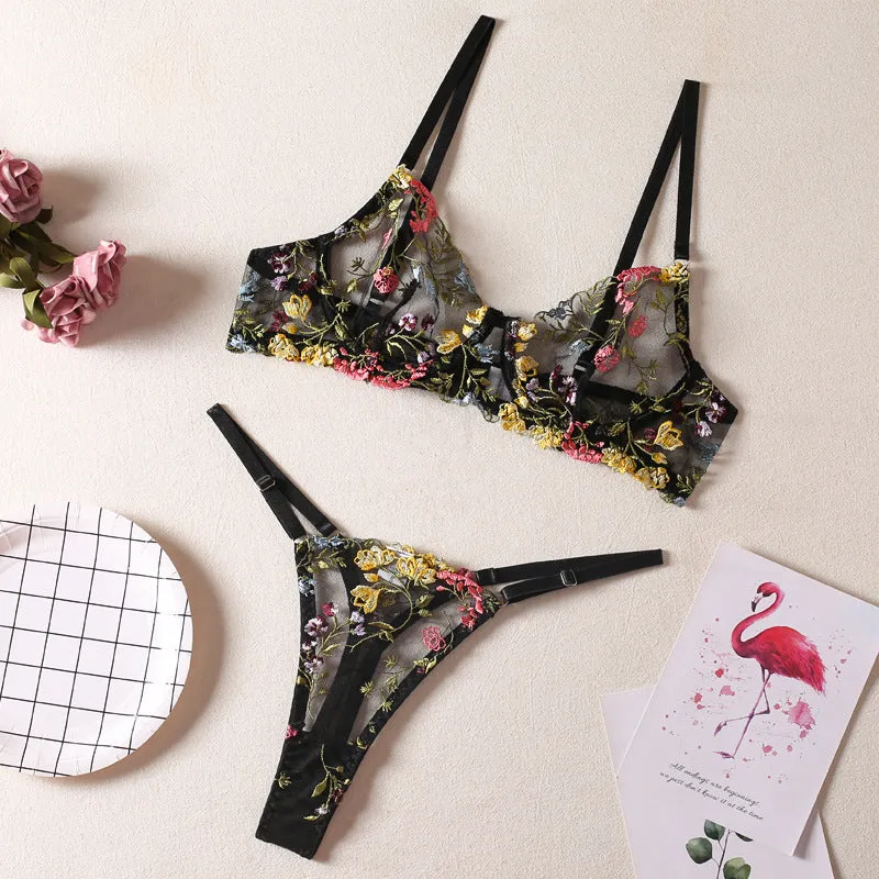 Women's floral bikini underwear set in pure desire style, shown in multiple colour options.
