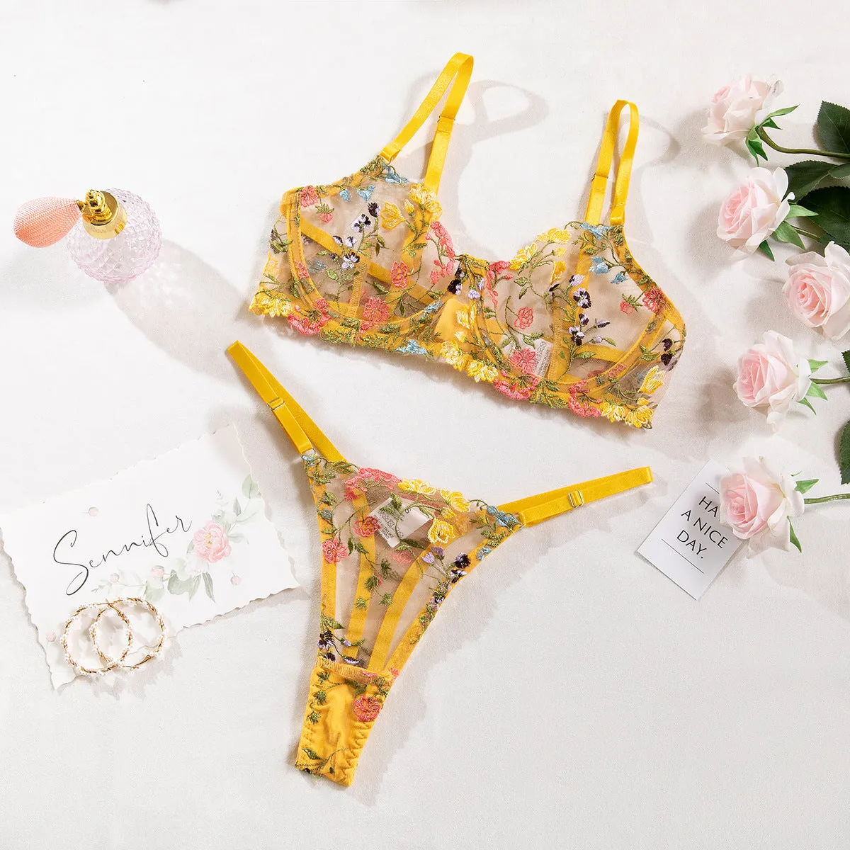 Women's floral bikini underwear set in pure desire style, shown in multiple colour options.