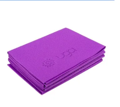 Foldable PVC yoga mat in blue, non-slip surface, 4mm thickness