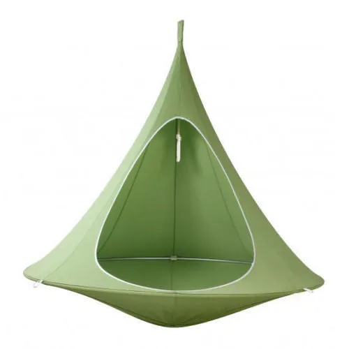 Lightweight portable flying saucer hammock in green oxford cloth with metal frame for camping and outdoor leisure