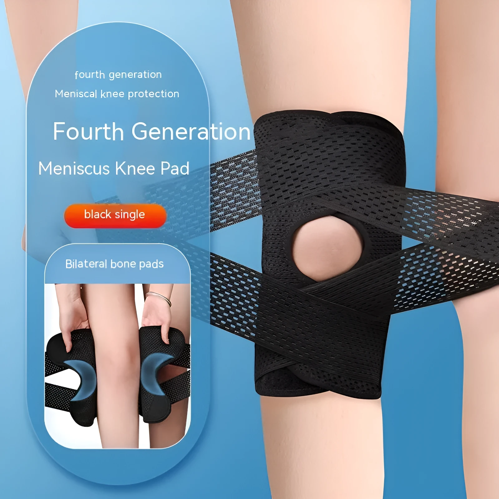 Black mesh knee protective sleeve for meniscus and patellar injury recovery during sports