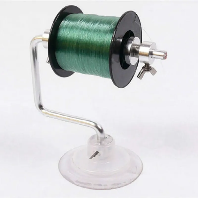 Silver aluminium fishing reel winder line spooler with adjustable tension and suction cup base