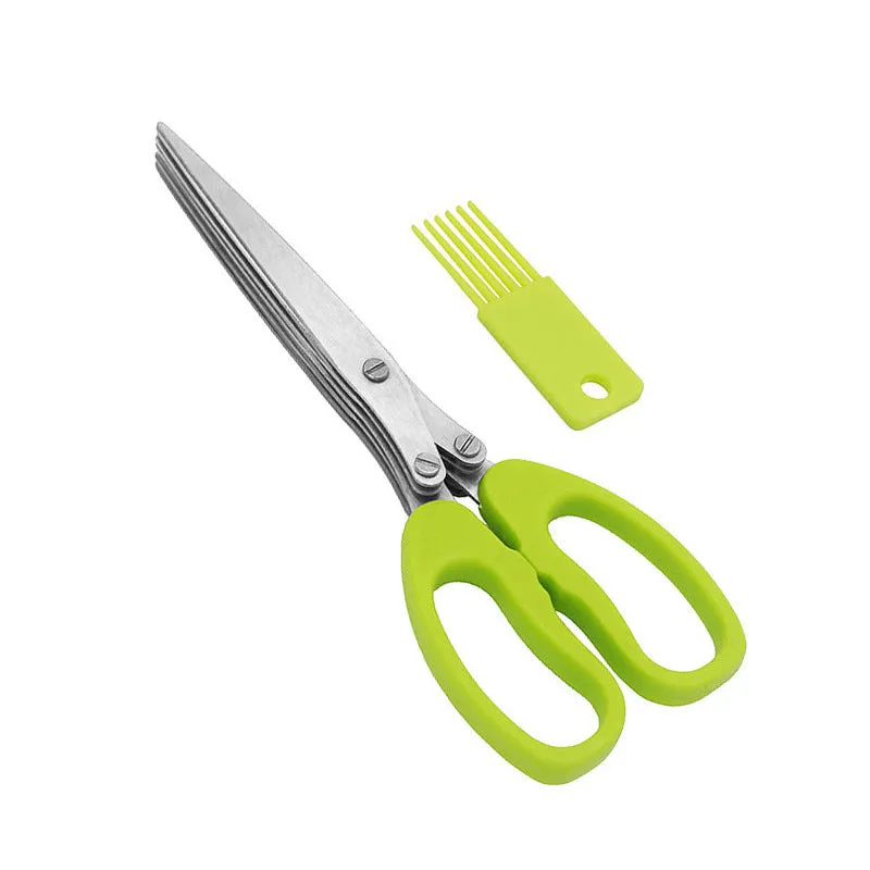 Green stainless steel five-layer kitchen scissors for chopping green onions and seaweed