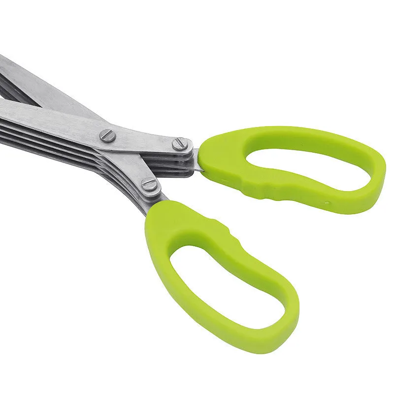 Green stainless steel five-layer kitchen scissors for chopping green onions and seaweed