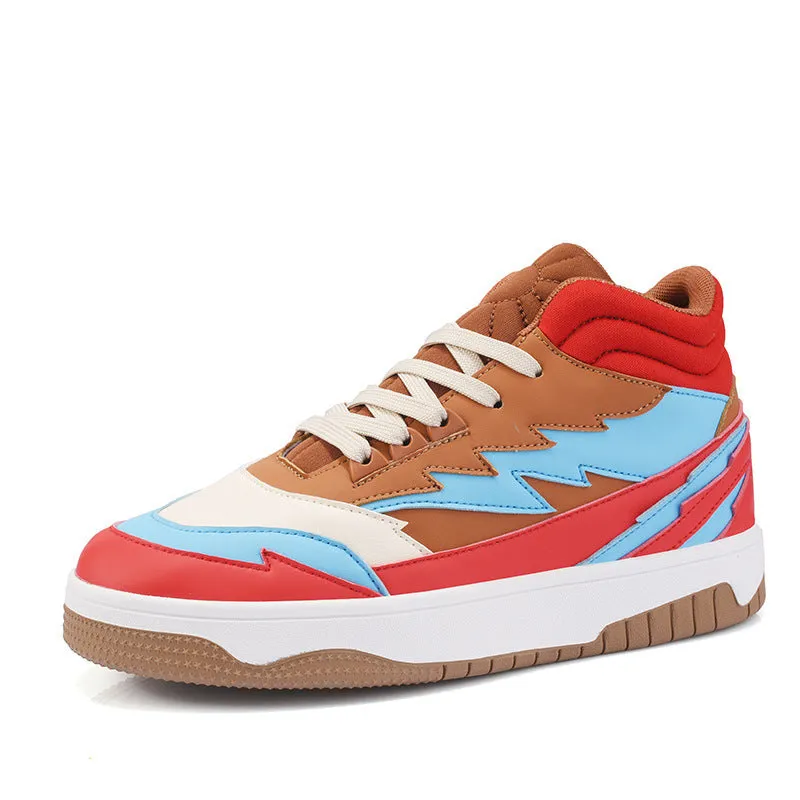 Men's casual high-top lace-up sneakers in brown artificial leather with round toe and rubber sole