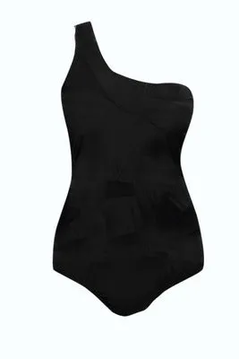 Black one-piece swimsuit for women with chest pad, solid colour, available in sizes XL to 3XL