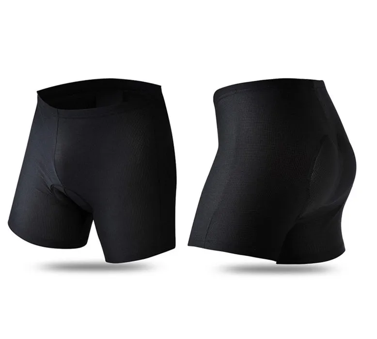 Black mesh Lycra cycling underwear shorts shown flat with silicone grip detail at hem