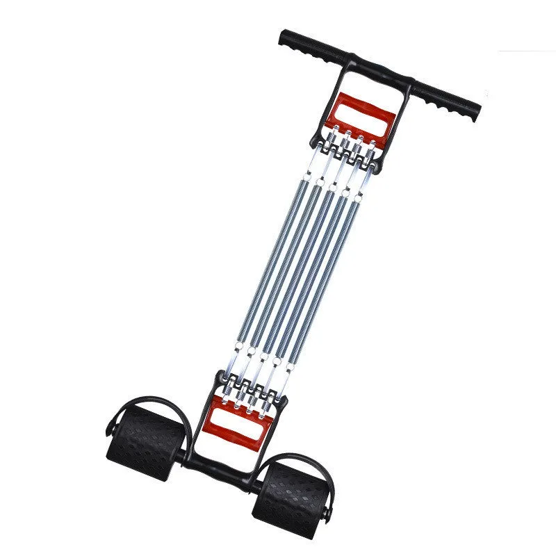 Spring multifunctional tension device with chest expander, arm strength trainer, and grip device in Rally colour, on white background