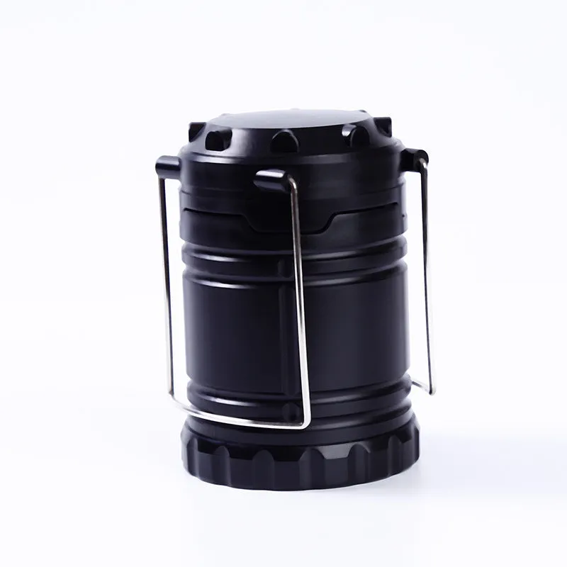 Multifunctional COB camping lantern in gold with solar panel, telescopic body, and stainless steel fold-away handles