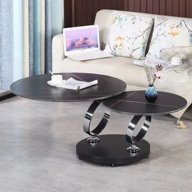 Round rotary retractable folding dining table with slate top in black and white colour option
