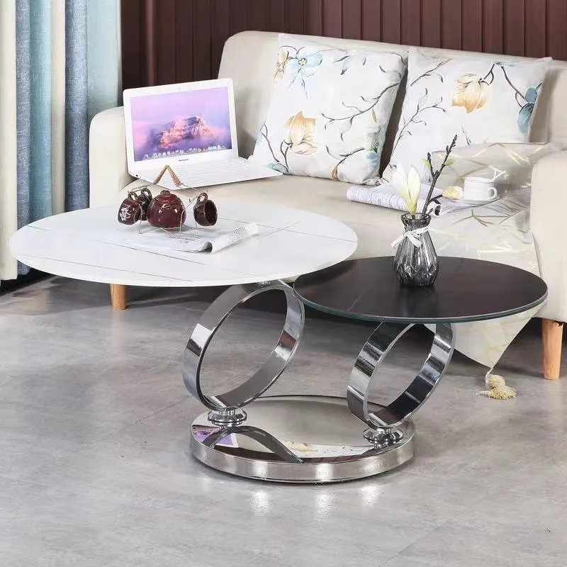 Round rotary retractable folding dining table with slate top in black and white colour option