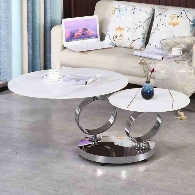 Round rotary retractable folding dining table with slate top in black and white colour option