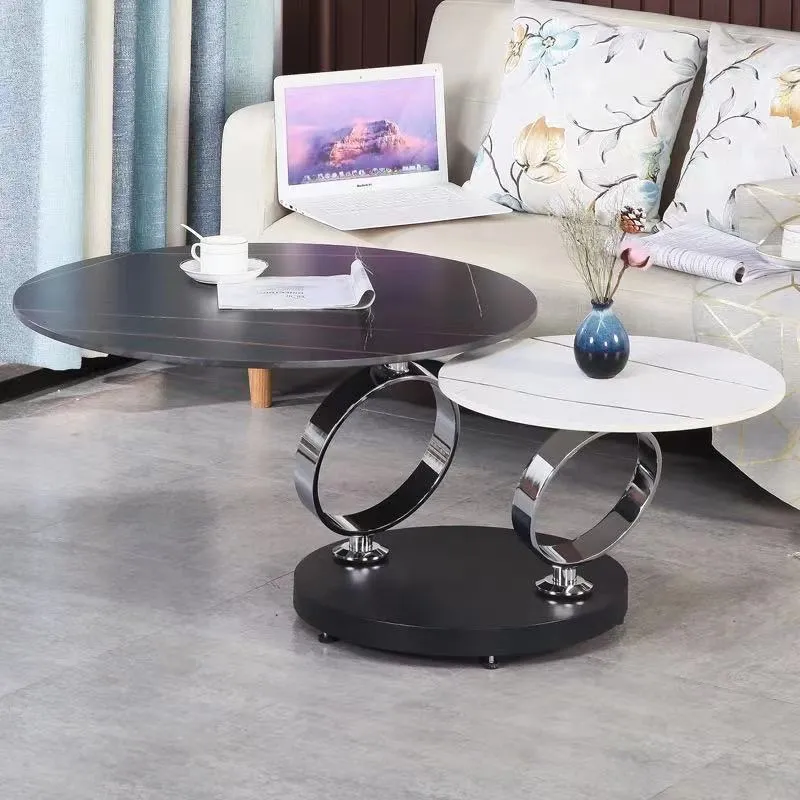 Round rotary retractable folding dining table with slate top in black and white colour option