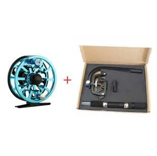 Fly fishing reel with CNC aluminium coil in blue, black, and green colour options