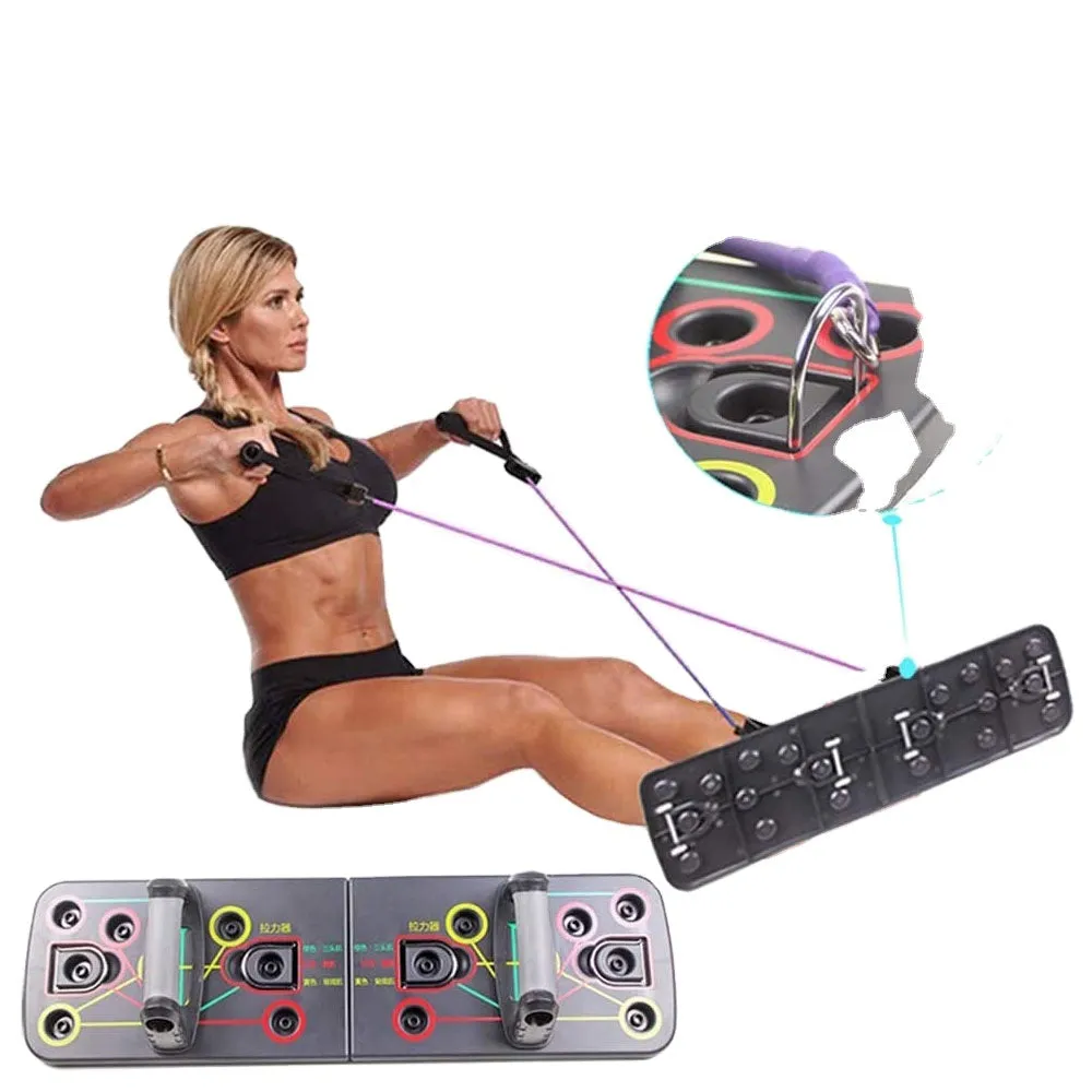 Multifunctional push-up folding board with pull rope combination bracket on a floor