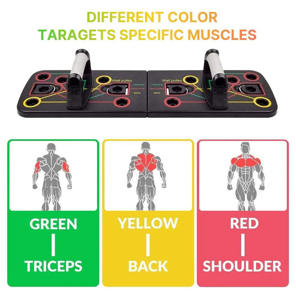 Multifunctional push-up folding board with pull rope combination bracket on a floor
