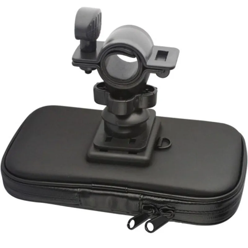 Black bicycle motorcycle phone holder waterproof case with silicone net showing phone secured on handlebar