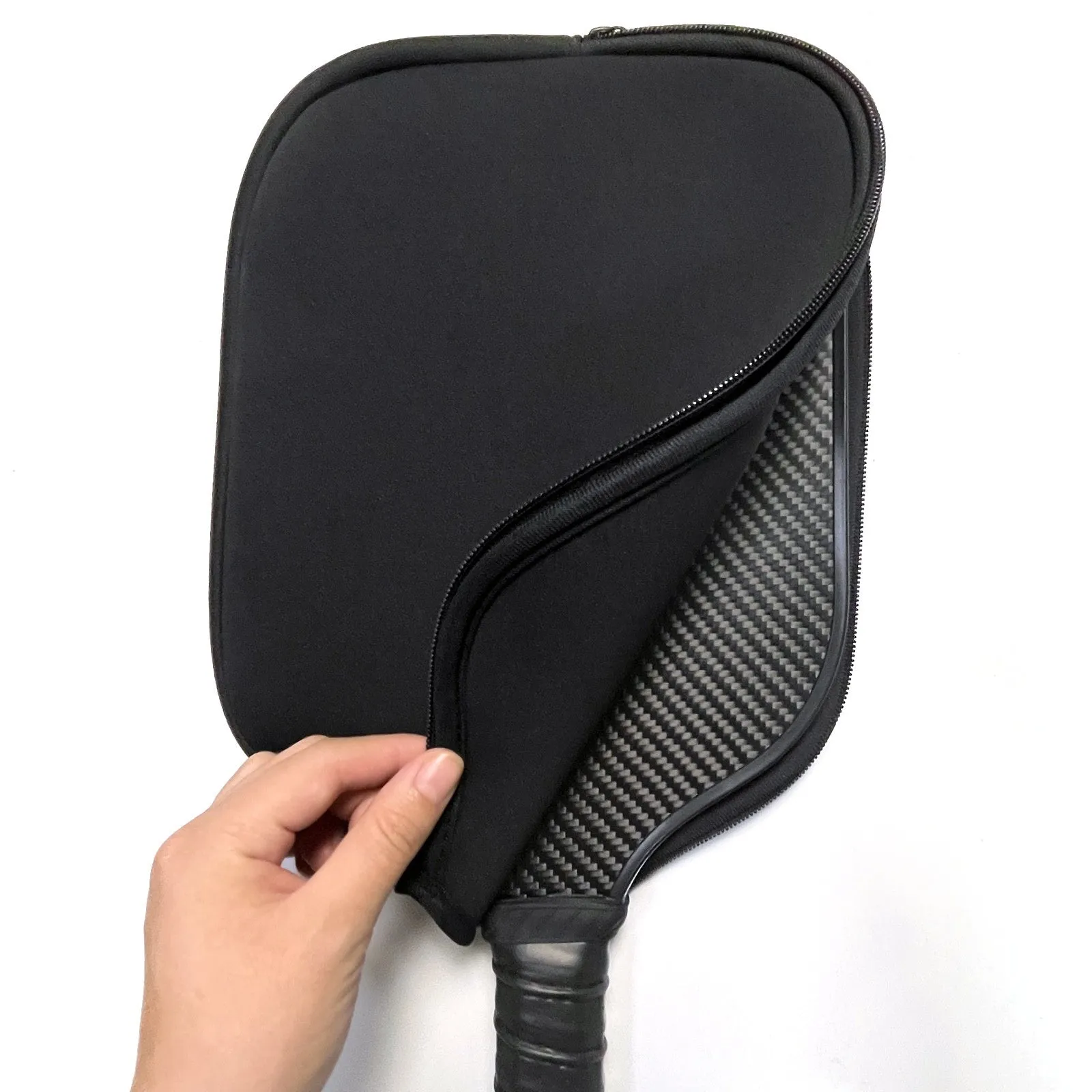 Black neoprene protective sleeve for table tennis rackets and fitness equipment