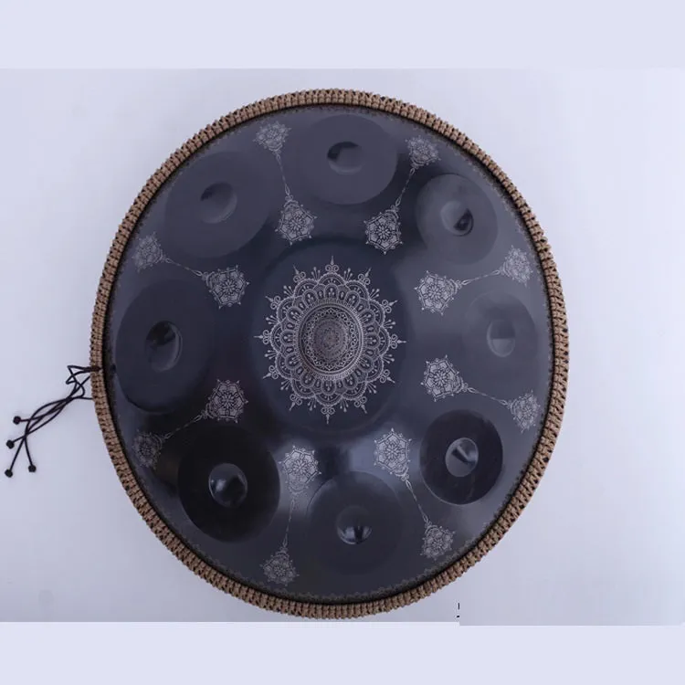 Mandala engraved hand disc drum steel plate music instrument black finish
