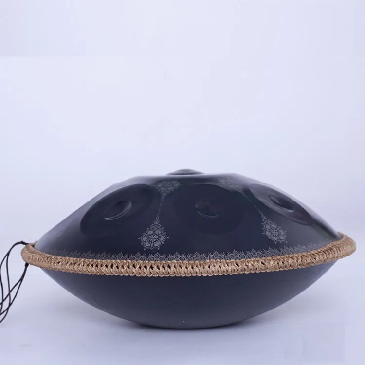 Mandala engraved hand disc drum steel plate music instrument black finish
