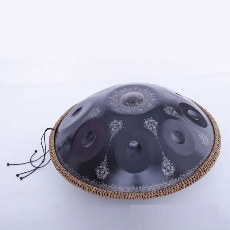Mandala engraved hand disc drum steel plate music instrument black finish