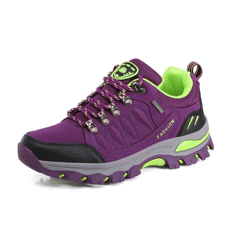 Breathable low top hiking shoes PU mesh upper rubber sole purple grey rose red sizes 36 to 44
