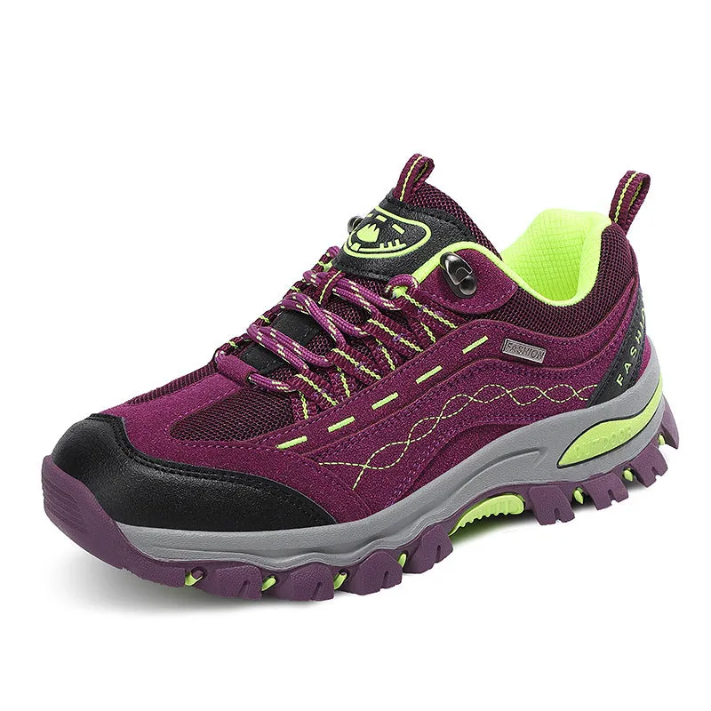 Breathable low top hiking shoes PU mesh upper rubber sole purple grey rose red sizes 36 to 44