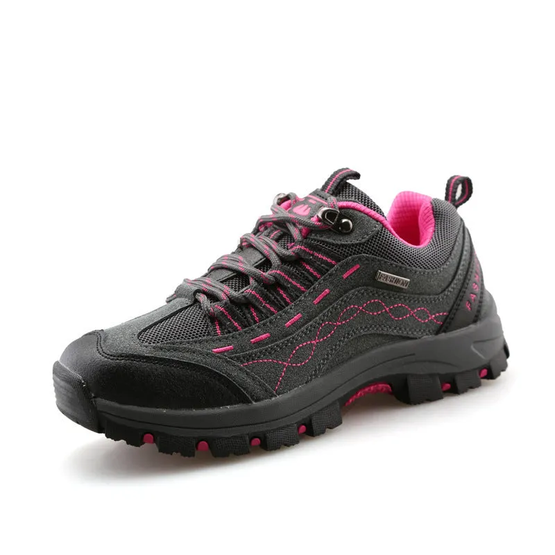 Breathable low top hiking shoes PU mesh upper rubber sole purple grey rose red sizes 36 to 44