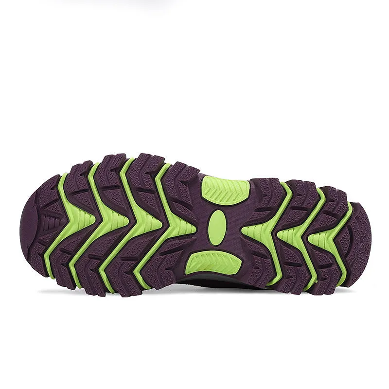 Breathable low top hiking shoes PU mesh upper rubber sole purple grey rose red sizes 36 to 44
