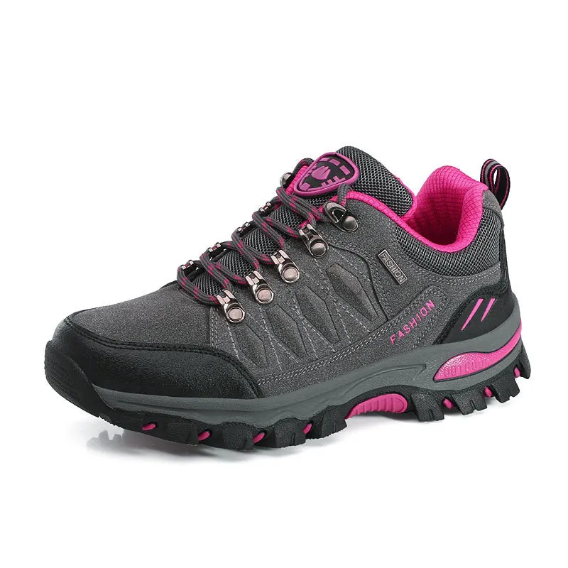 Breathable low top hiking shoes PU mesh upper rubber sole purple grey rose red sizes 36 to 44