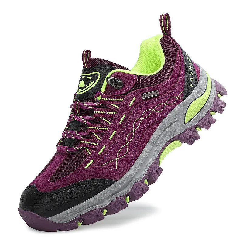 Breathable low top hiking shoes PU mesh upper rubber sole purple grey rose red sizes 36 to 44