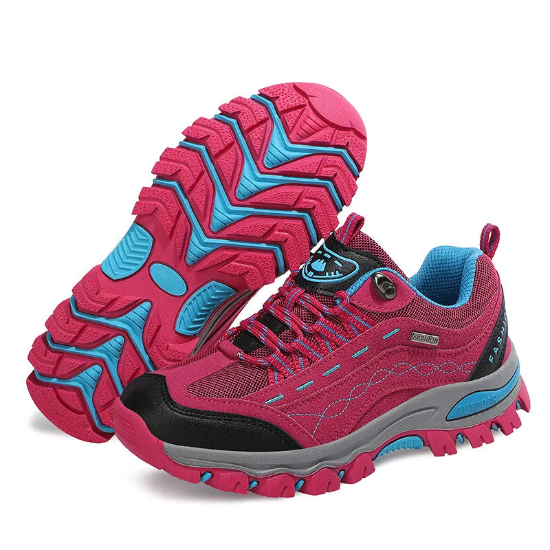 Breathable low top hiking shoes PU mesh upper rubber sole purple grey rose red sizes 36 to 44