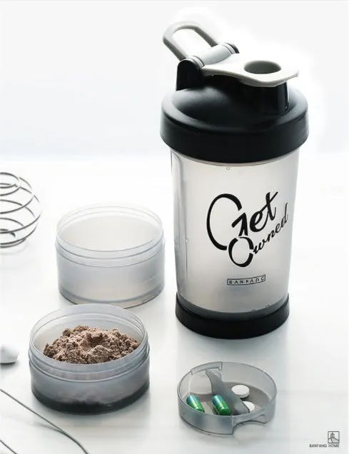 Fitness shake cup 500ml plastic leak-proof portable bottle for protein shakes