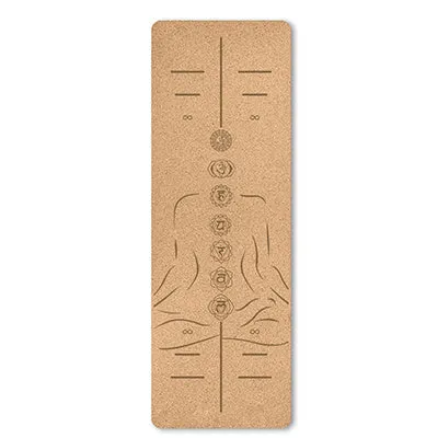 Cork TPE yoga mat on floor, 183x61cm, non-slip surface shown with subtle cork texture and TPE back