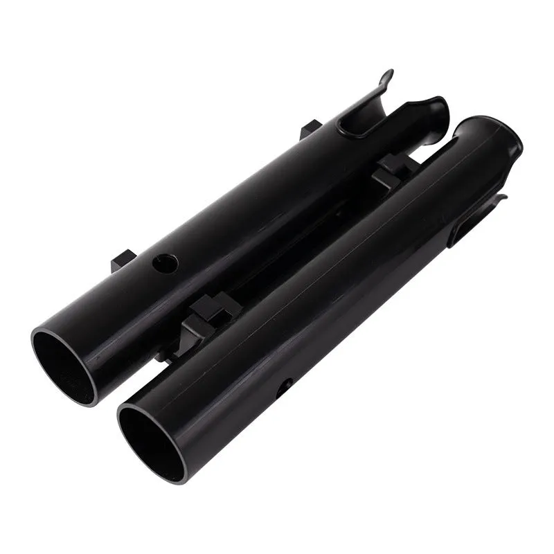 Double-layer plastic fishing rod rack with adjustable clamp mounted on bicycle frame