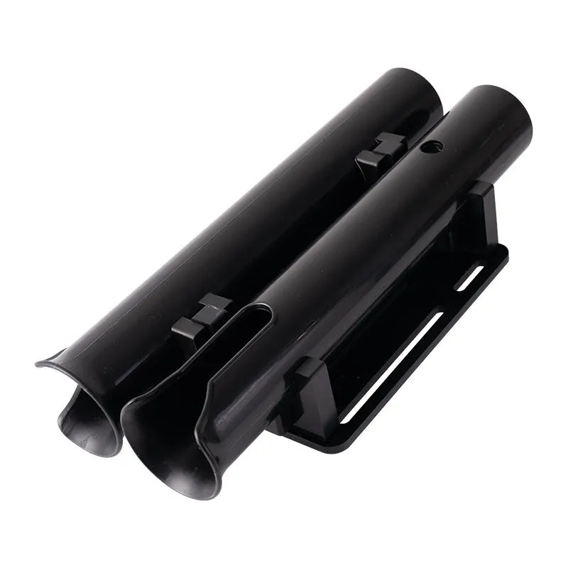 Double-layer plastic fishing rod rack with adjustable clamp mounted on bicycle frame