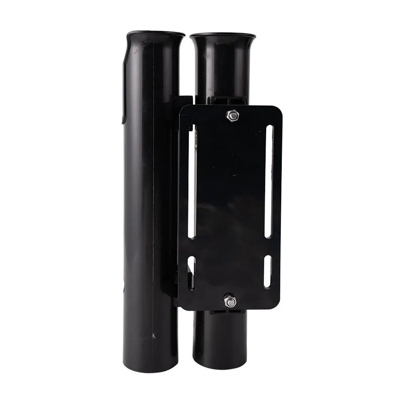 Double-layer plastic fishing rod rack with adjustable clamp mounted on bicycle frame