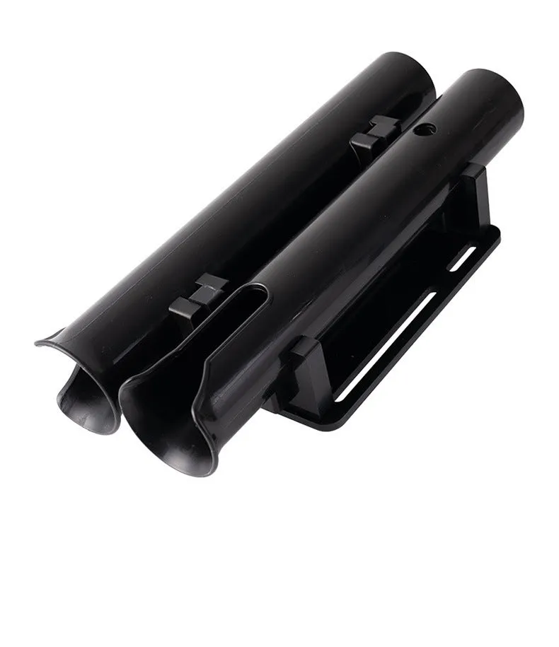 Double-layer plastic fishing rod rack with adjustable clamp mounted on bicycle frame